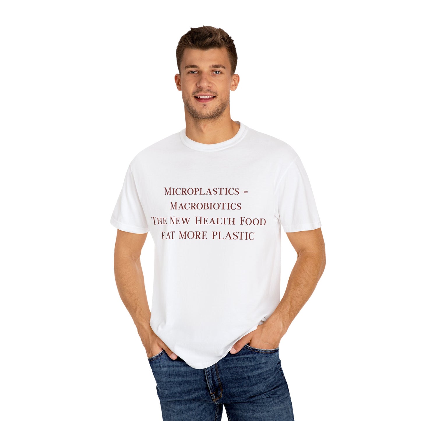 Microplastics = Macrobiotics - Eat More Plastic T-Shirt - Red Fractal Dragon