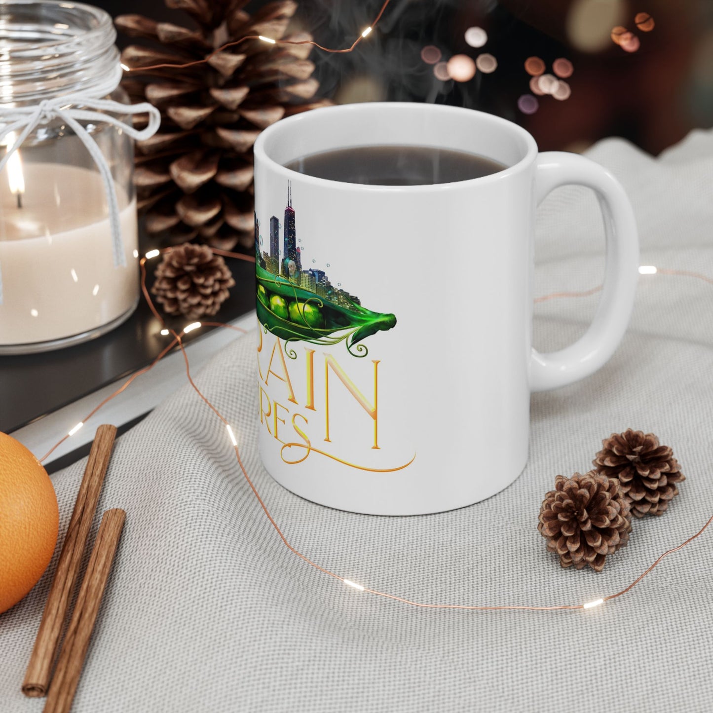 The Peabrain Adventures Logo with Text Ceramic Mug 11oz