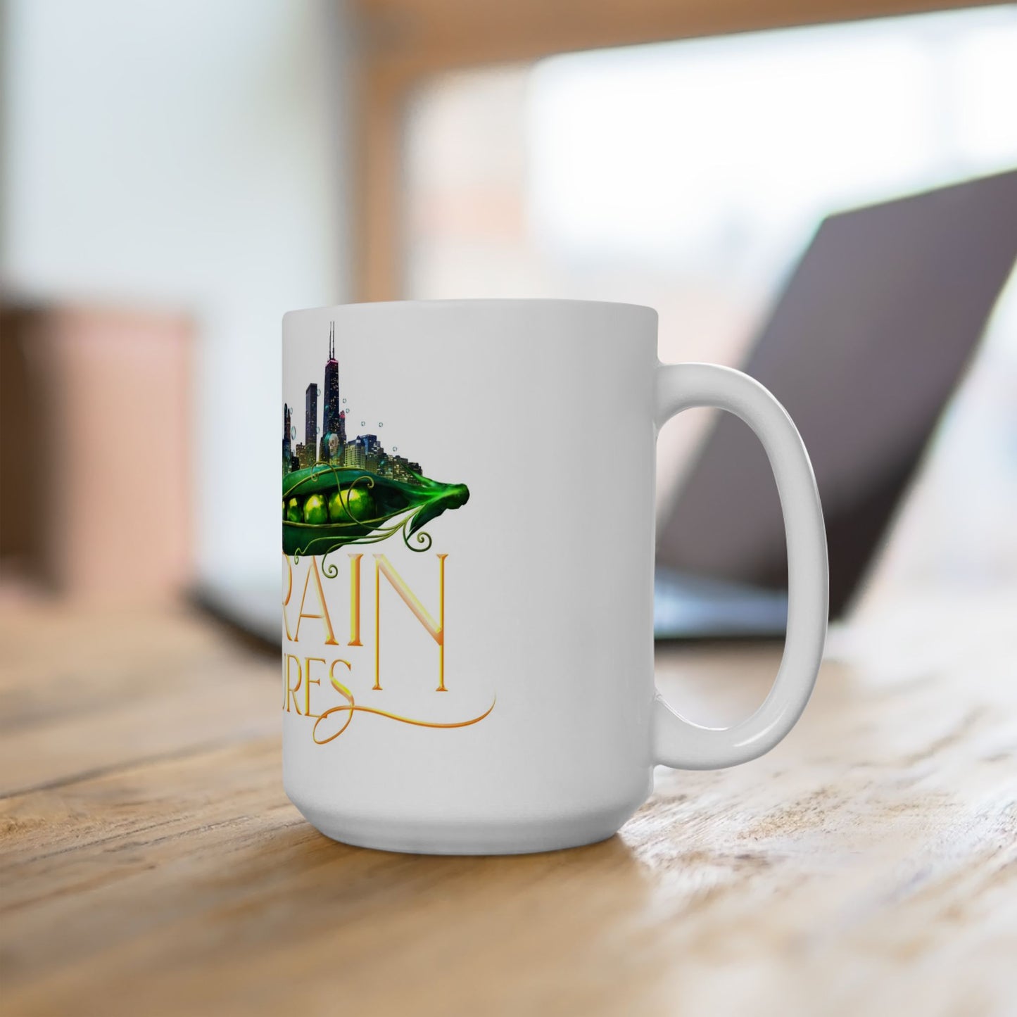 The Peabrain Adventures Logo with Text Ceramic Mug 15oz