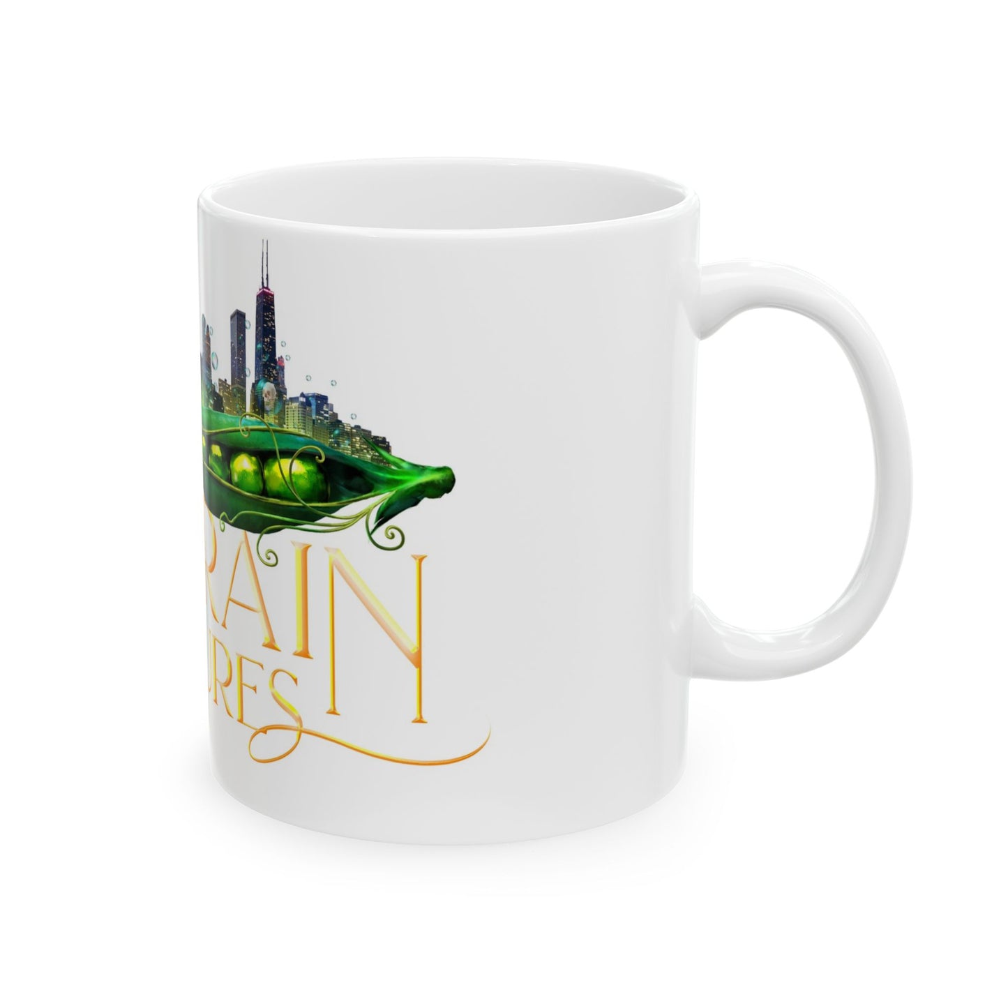 The Peabrain Adventures Logo with Text Ceramic Mug 11oz