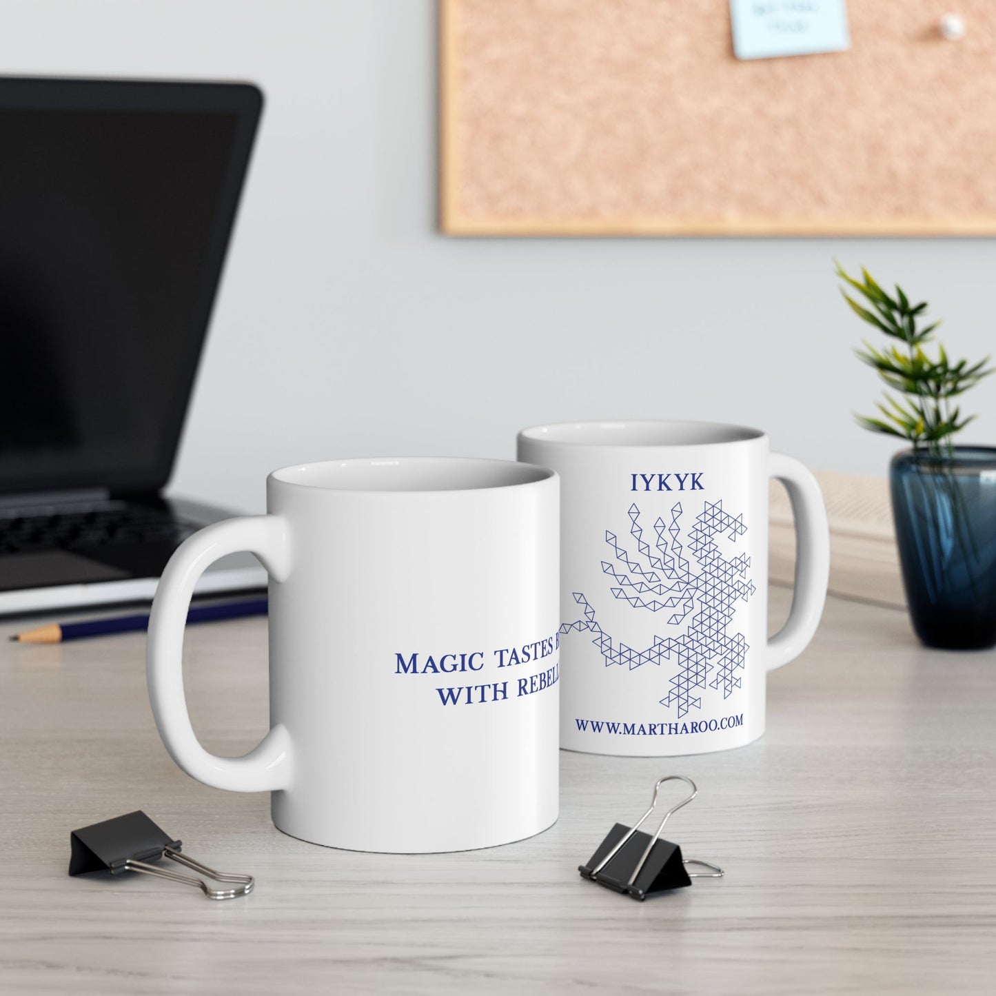 Magic tastes better with rebellion Ceramic Mug 11oz - Blue Fractal Dragon