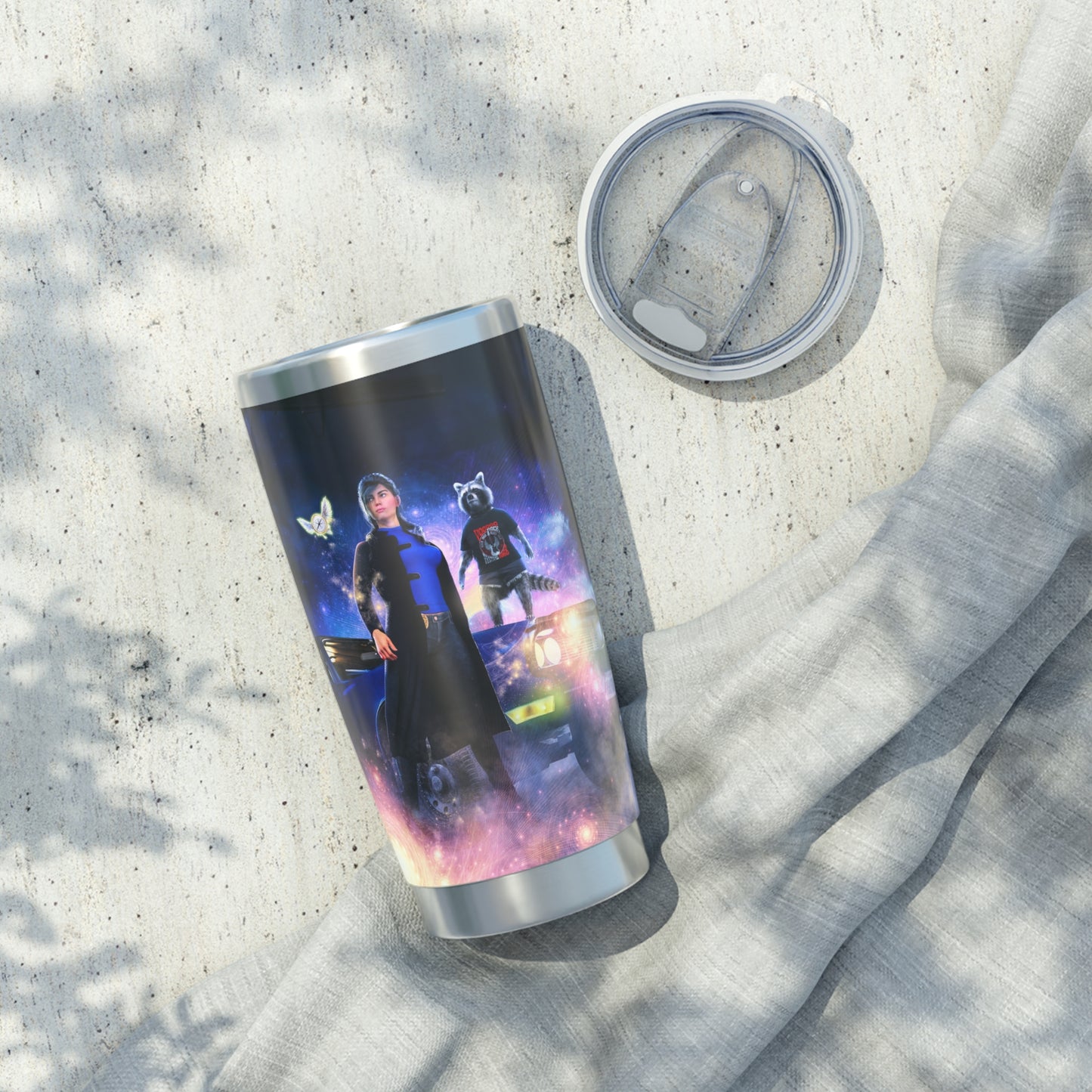 Maggie and Bernie the Gnome as a Racoon from The Peabrain Adventures - Vagabond 20oz Tumbler