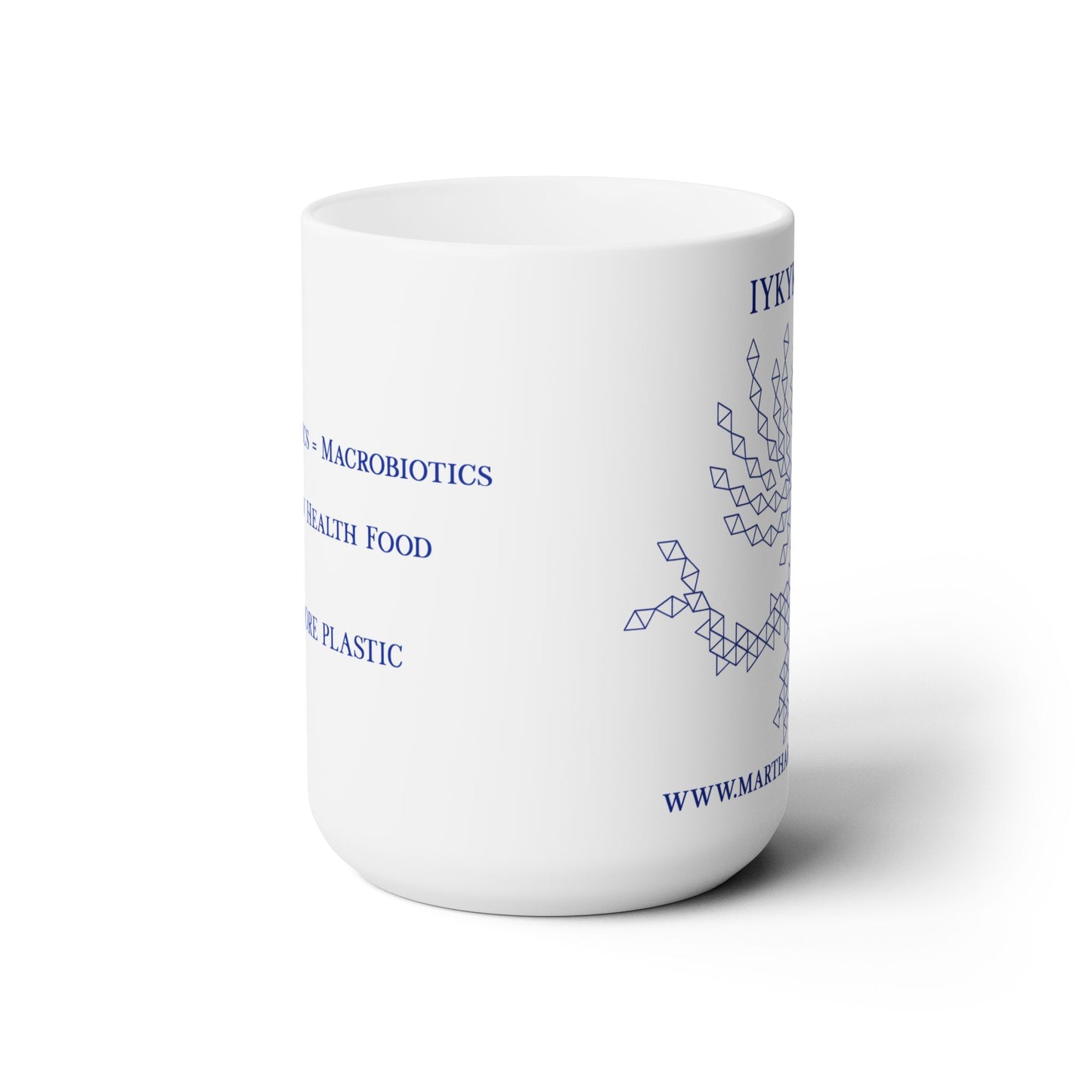 Microplastics = Macrobiotics Ceramic Mug 15oz - Blue Fractal Dragon