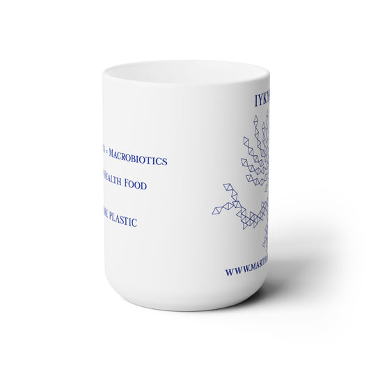 Microplastics = Macrobiotics Ceramic Mug 15oz - Blue Fractal Dragon