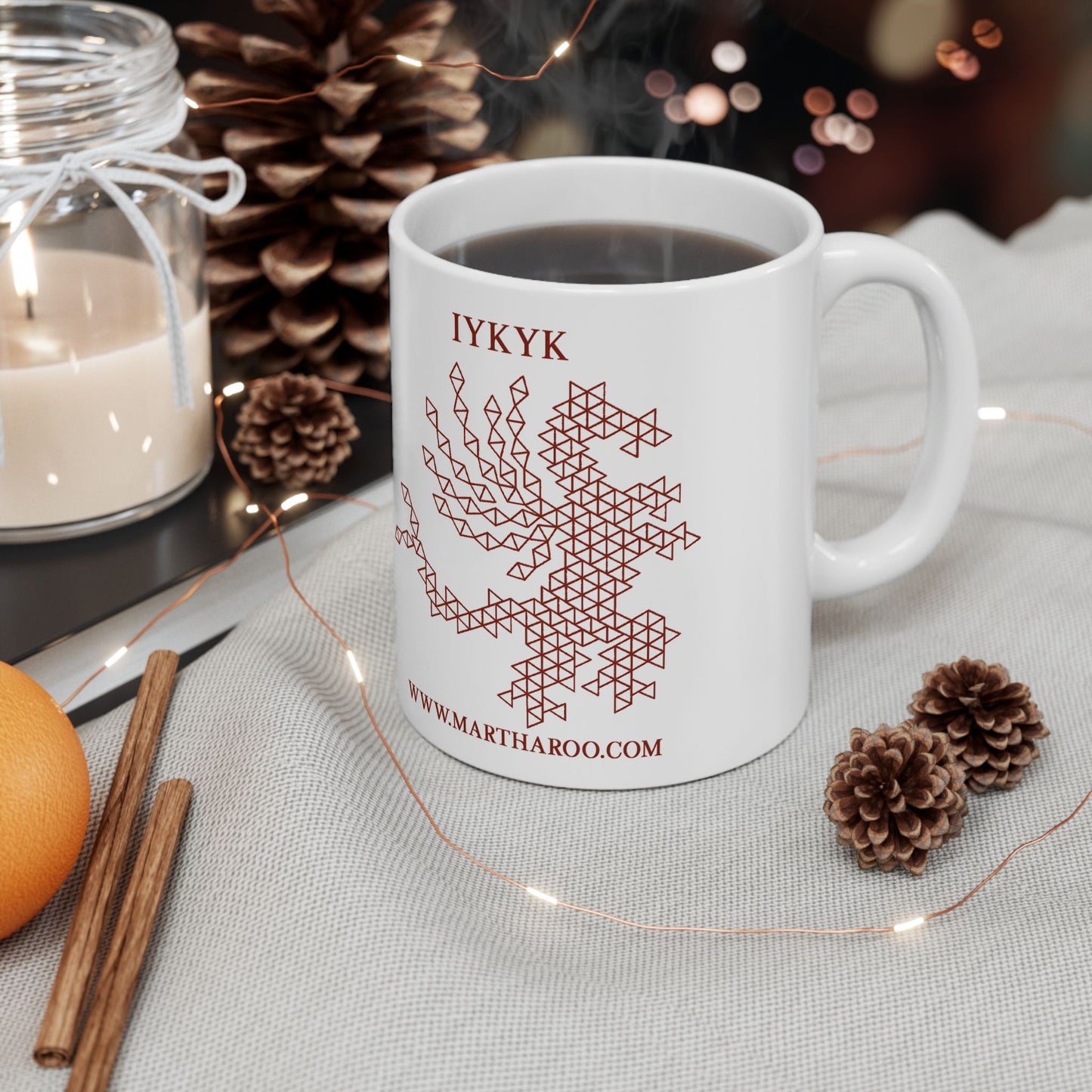 99% Microplastics Ceramic Mug 11oz - Red Fractal Dragon