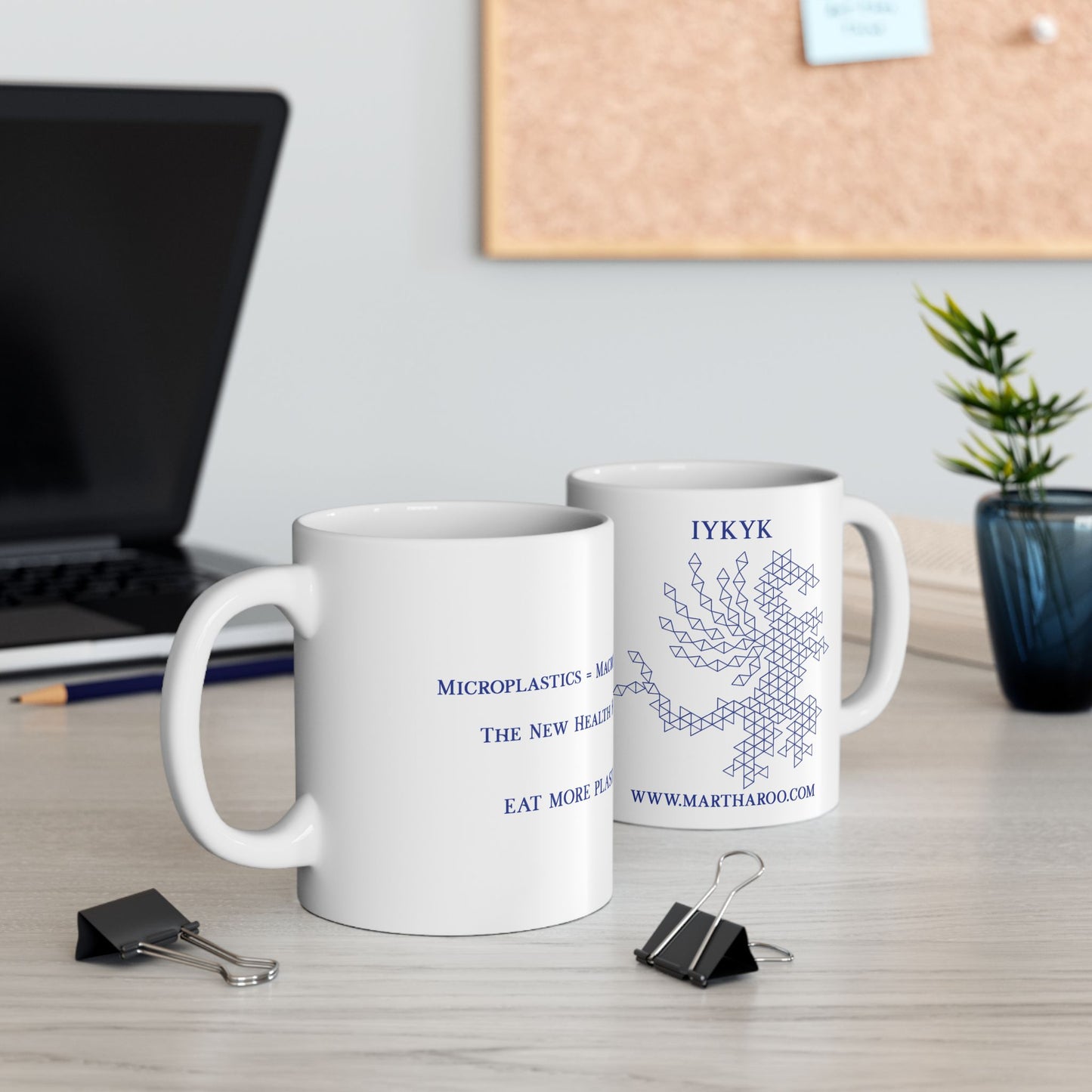 Microplastics = Macrobiotics Ceramic Mug 11oz - Blue Fractal Dragon